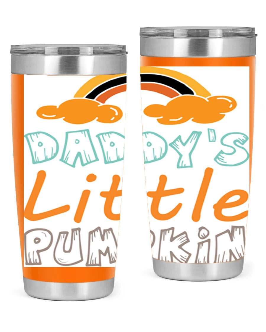 DaddysLittlePumpkindesign 70# fall tumbler in stainless steel with a vibrant fall-themed design, showcasing its double wall vacuum insulation.
