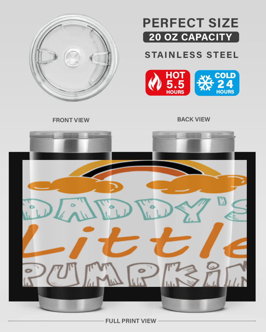 DaddysLittlePumpkindesign 70# fall tumbler in stainless steel with a vibrant fall-themed design, showcasing its double wall vacuum insulation.