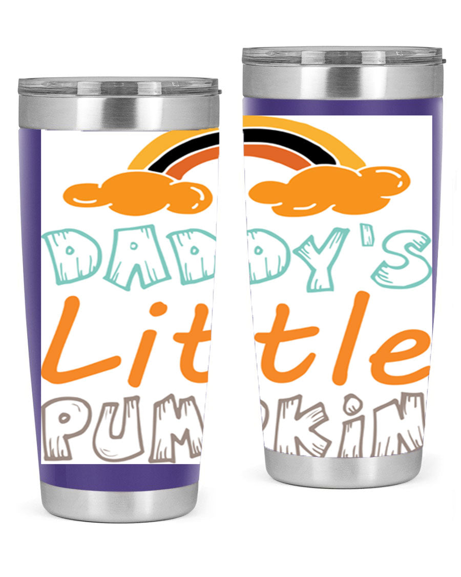 DaddysLittlePumpkindesign 70# fall tumbler in stainless steel with a vibrant fall-themed design, showcasing its double wall vacuum insulation.