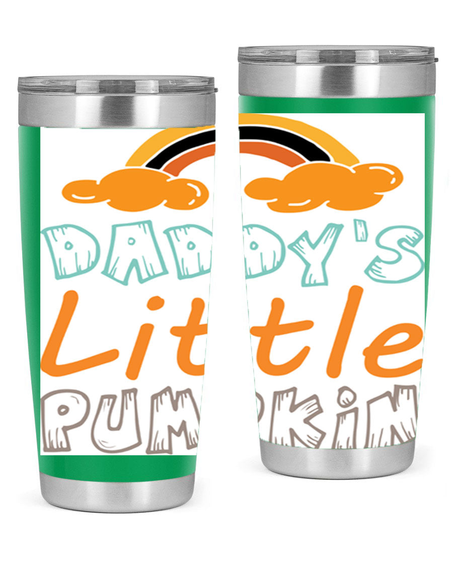 DaddysLittlePumpkindesign 70# fall tumbler in stainless steel with a vibrant fall-themed design, showcasing its double wall vacuum insulation.
