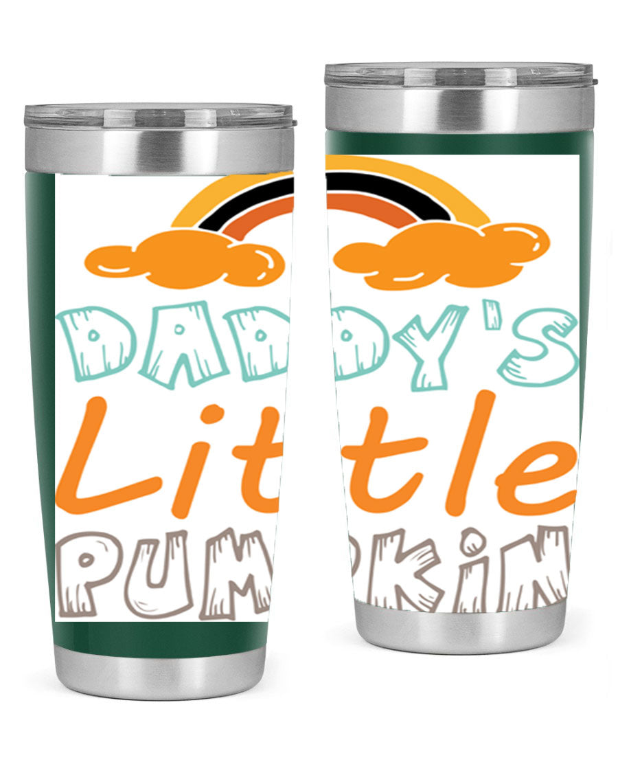 DaddysLittlePumpkindesign 70# fall tumbler in stainless steel with a vibrant fall-themed design, showcasing its double wall vacuum insulation.