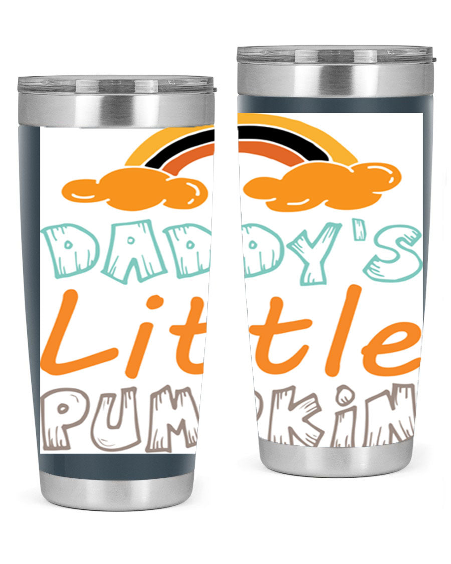 DaddysLittlePumpkindesign 70# fall tumbler in stainless steel with a vibrant fall-themed design, showcasing its double wall vacuum insulation.