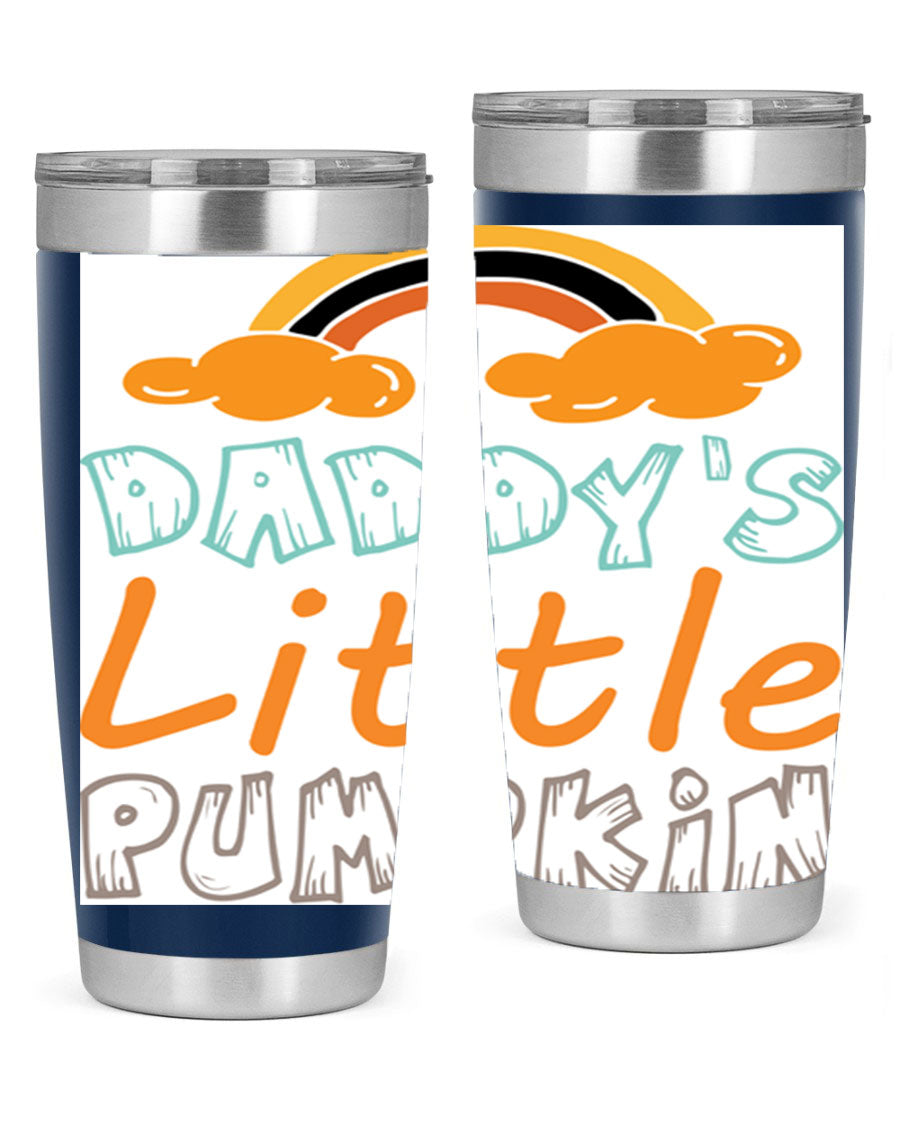 DaddysLittlePumpkindesign 70# fall tumbler in stainless steel with a vibrant fall-themed design, showcasing its double wall vacuum insulation.