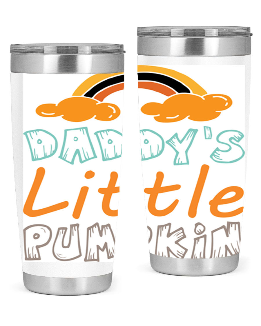 DaddysLittlePumpkindesign 70# fall tumbler in stainless steel with a vibrant fall-themed design, showcasing its double wall vacuum insulation.