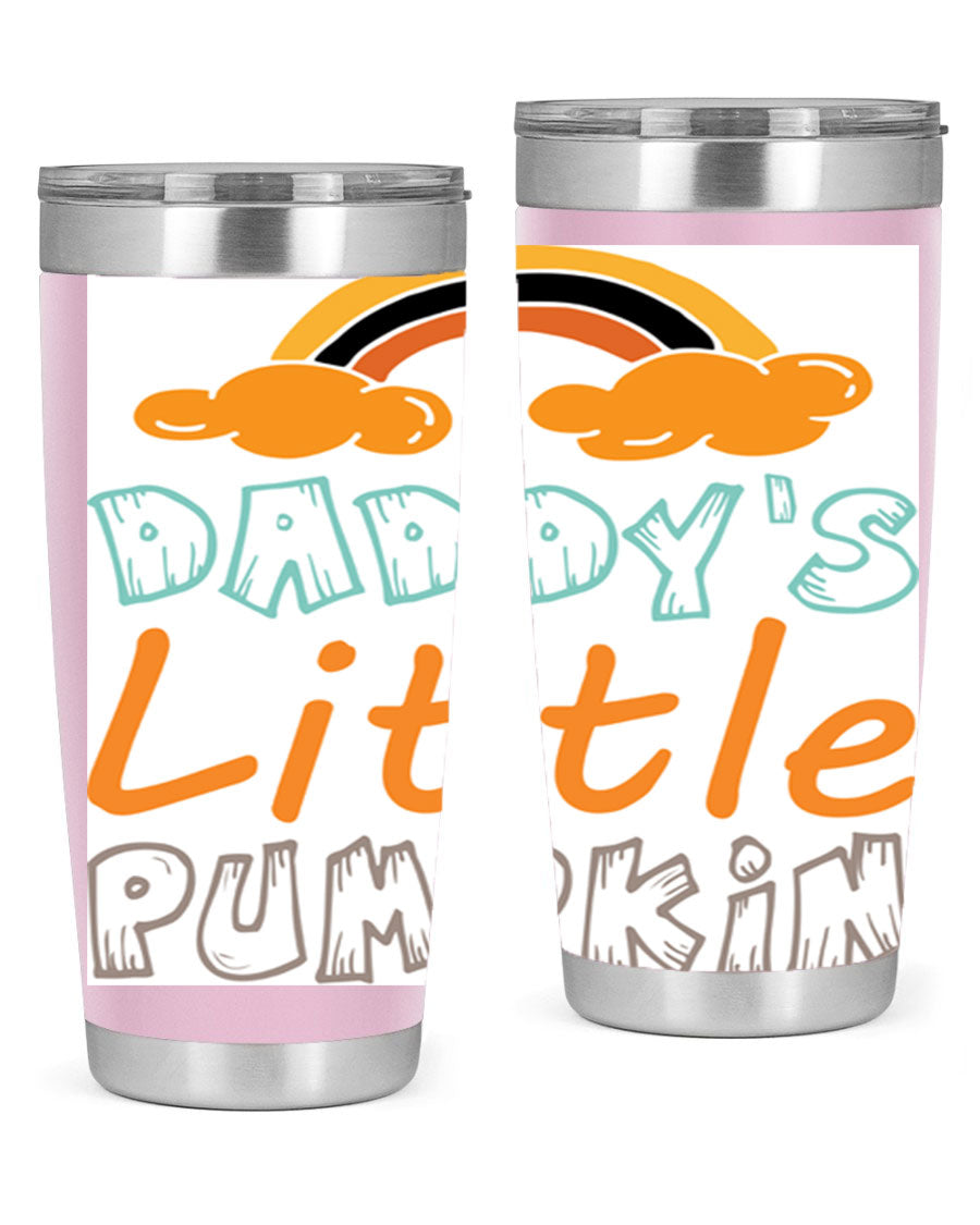 DaddysLittlePumpkindesign 70# fall tumbler in stainless steel with a vibrant fall-themed design, showcasing its double wall vacuum insulation.