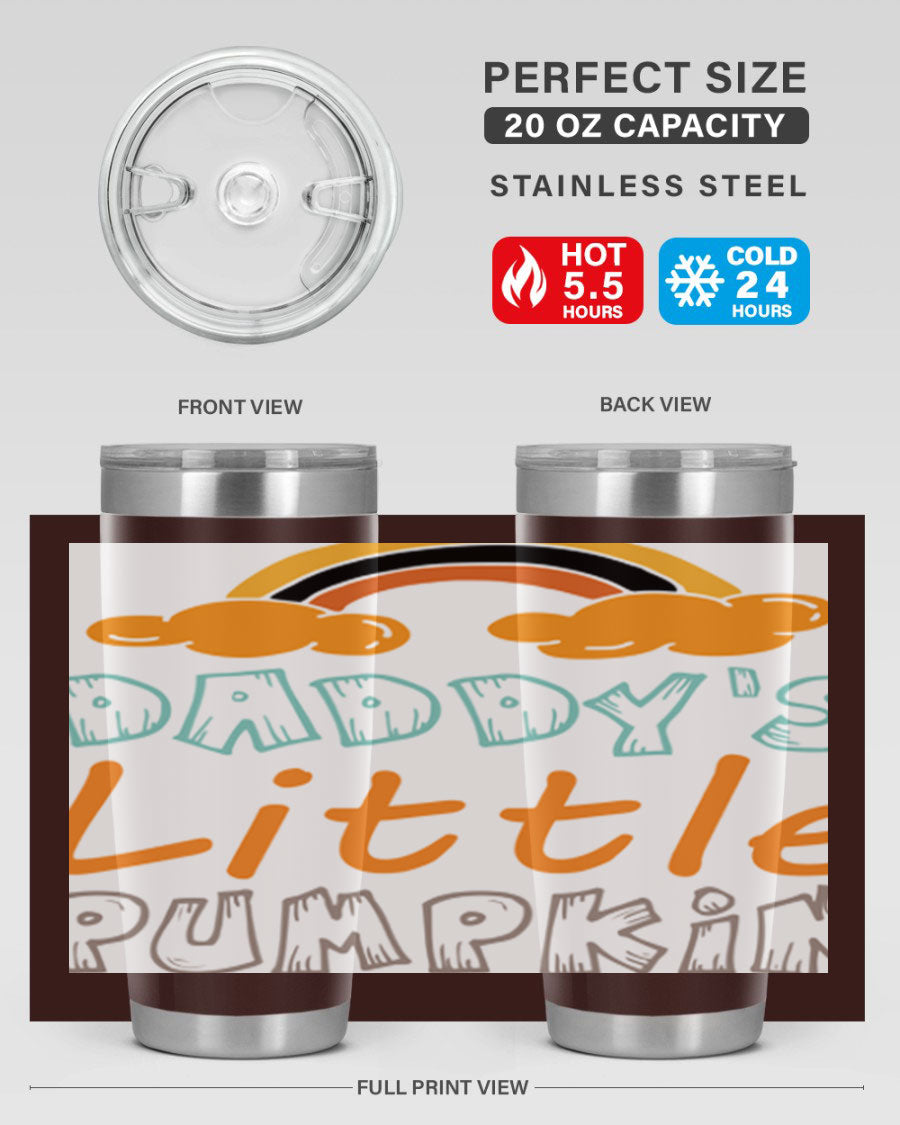 DaddysLittlePumpkindesign 70# fall tumbler in stainless steel with a vibrant fall-themed design, showcasing its double wall vacuum insulation.