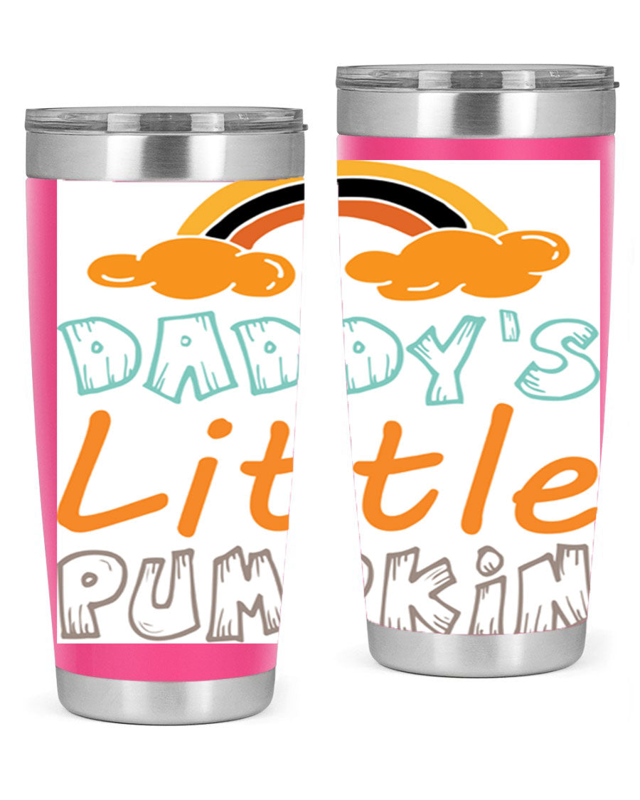 DaddysLittlePumpkindesign 70# fall tumbler in stainless steel with a vibrant fall-themed design, showcasing its double wall vacuum insulation.