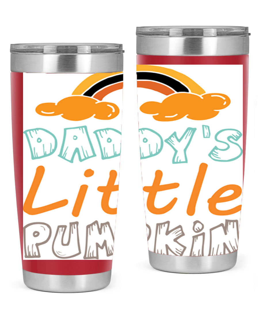 DaddysLittlePumpkindesign 70# fall tumbler in stainless steel with a vibrant fall-themed design, showcasing its double wall vacuum insulation.