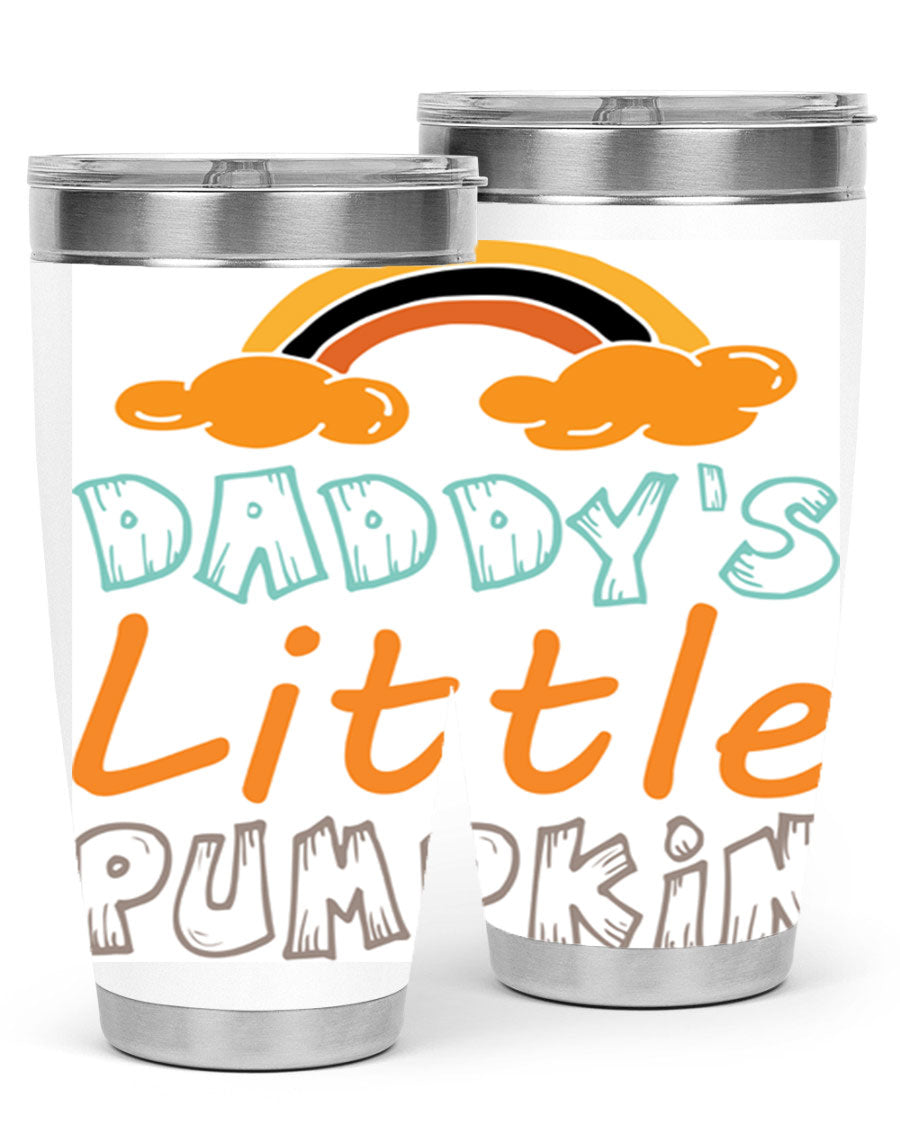 DaddysLittlePumpkindesign 70# fall tumbler in stainless steel with a vibrant fall-themed design, showcasing its double wall vacuum insulation.