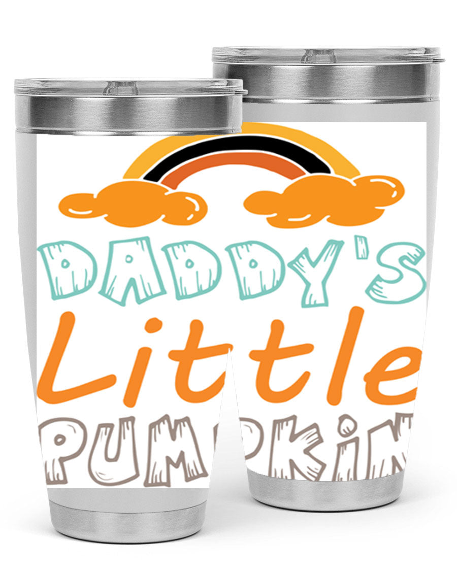 DaddysLittlePumpkindesign 70# fall tumbler in stainless steel with a vibrant fall-themed design, showcasing its double wall vacuum insulation.