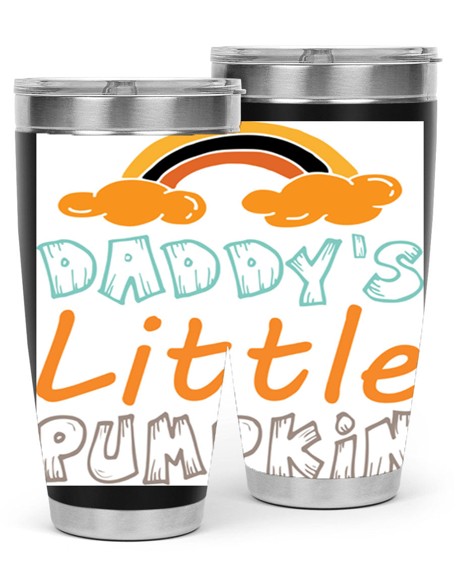 DaddysLittlePumpkindesign 70# fall tumbler in stainless steel with a vibrant fall-themed design, showcasing its double wall vacuum insulation.