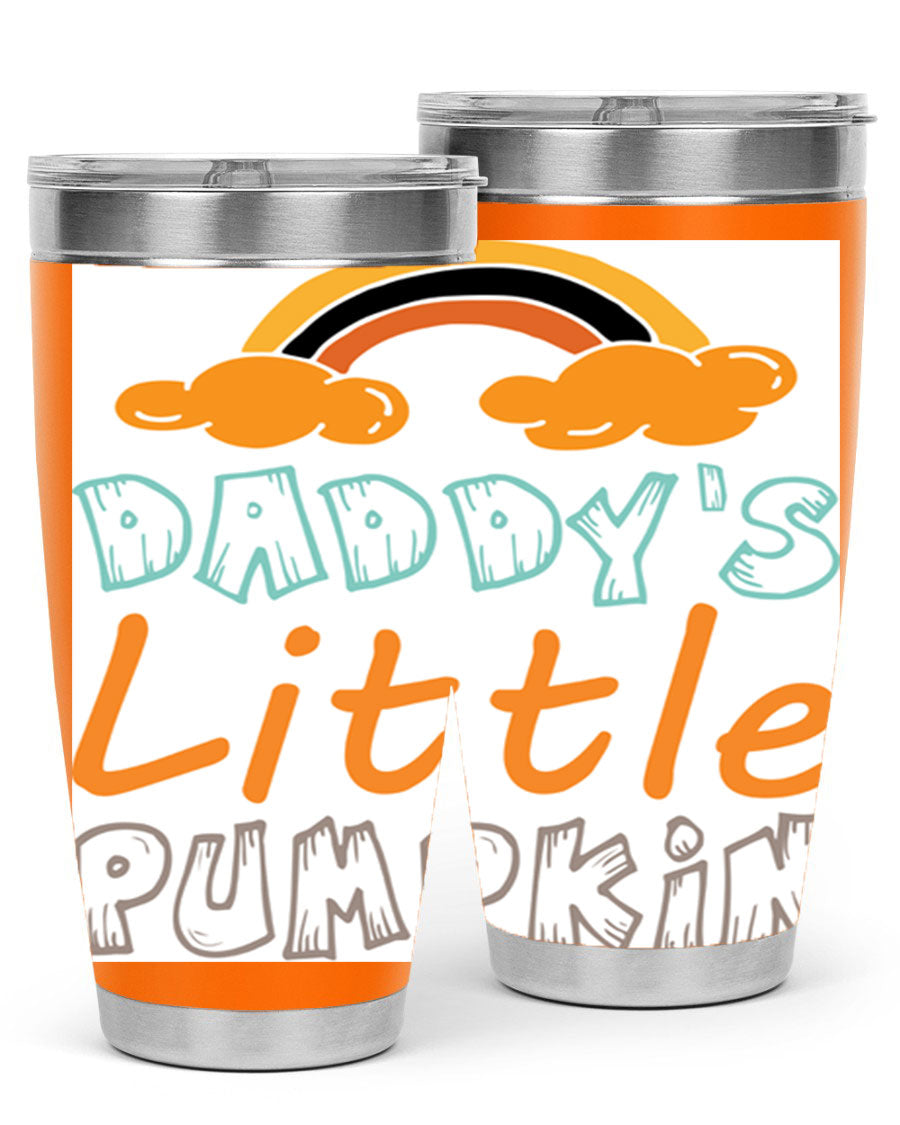 DaddysLittlePumpkindesign 70# fall tumbler in stainless steel with a vibrant fall-themed design, showcasing its double wall vacuum insulation.