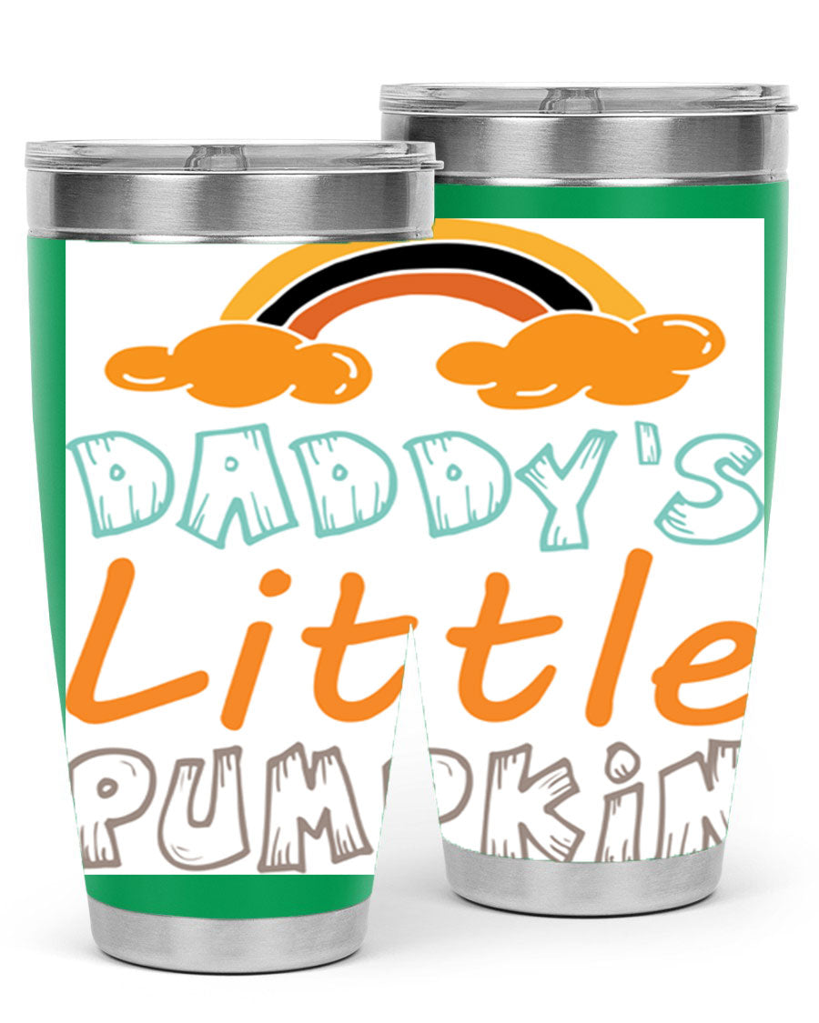 DaddysLittlePumpkindesign 70# fall tumbler in stainless steel with a vibrant fall-themed design, showcasing its double wall vacuum insulation.