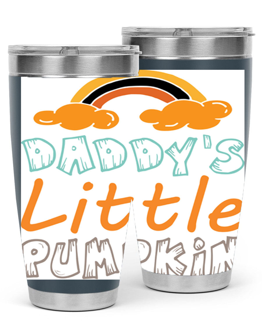 DaddysLittlePumpkindesign 70# fall tumbler in stainless steel with a vibrant fall-themed design, showcasing its double wall vacuum insulation.