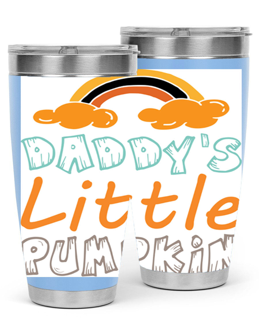 DaddysLittlePumpkindesign 70# fall tumbler in stainless steel with a vibrant fall-themed design, showcasing its double wall vacuum insulation.