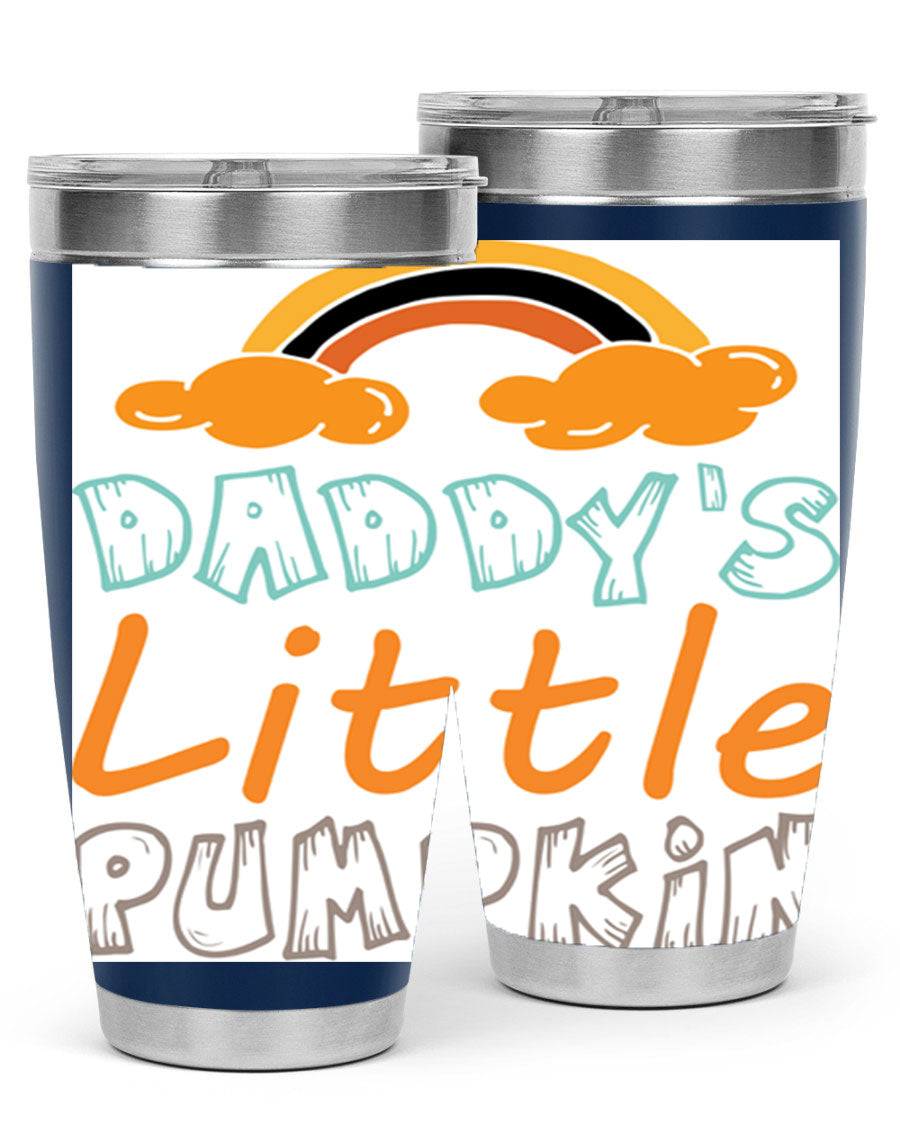 DaddysLittlePumpkindesign 70# fall tumbler in stainless steel with a vibrant fall-themed design, showcasing its double wall vacuum insulation.