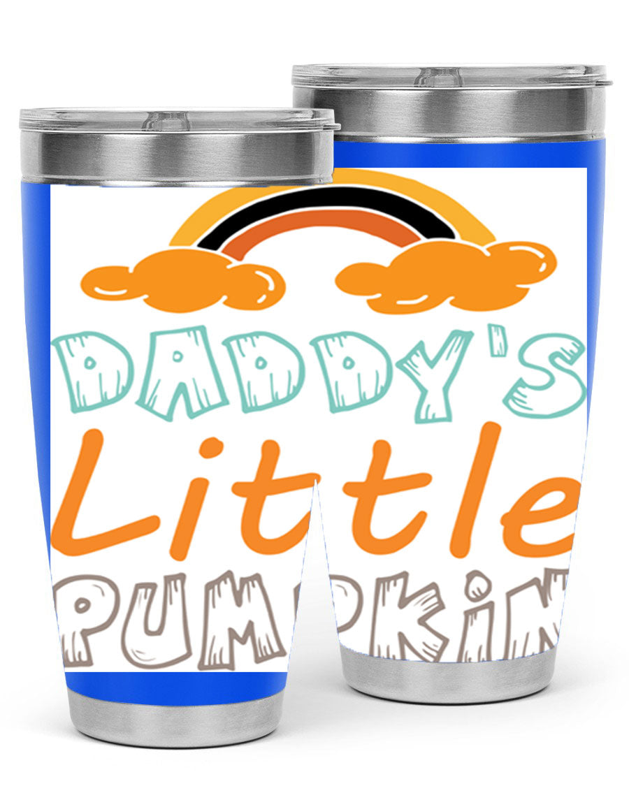 DaddysLittlePumpkindesign 70# fall tumbler in stainless steel with a vibrant fall-themed design, showcasing its double wall vacuum insulation.