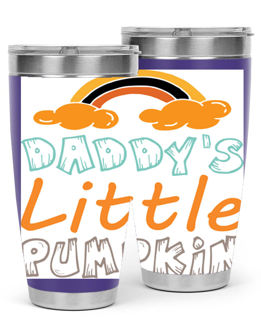 DaddysLittlePumpkindesign 70# fall tumbler in stainless steel with a vibrant fall-themed design, showcasing its double wall vacuum insulation.
