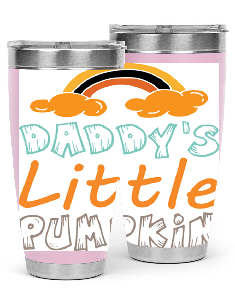 DaddysLittlePumpkindesign 70# fall tumbler in stainless steel with a vibrant fall-themed design, showcasing its double wall vacuum insulation.