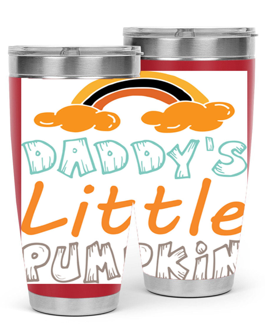 DaddysLittlePumpkindesign 70# fall tumbler in stainless steel with a vibrant fall-themed design, showcasing its double wall vacuum insulation.