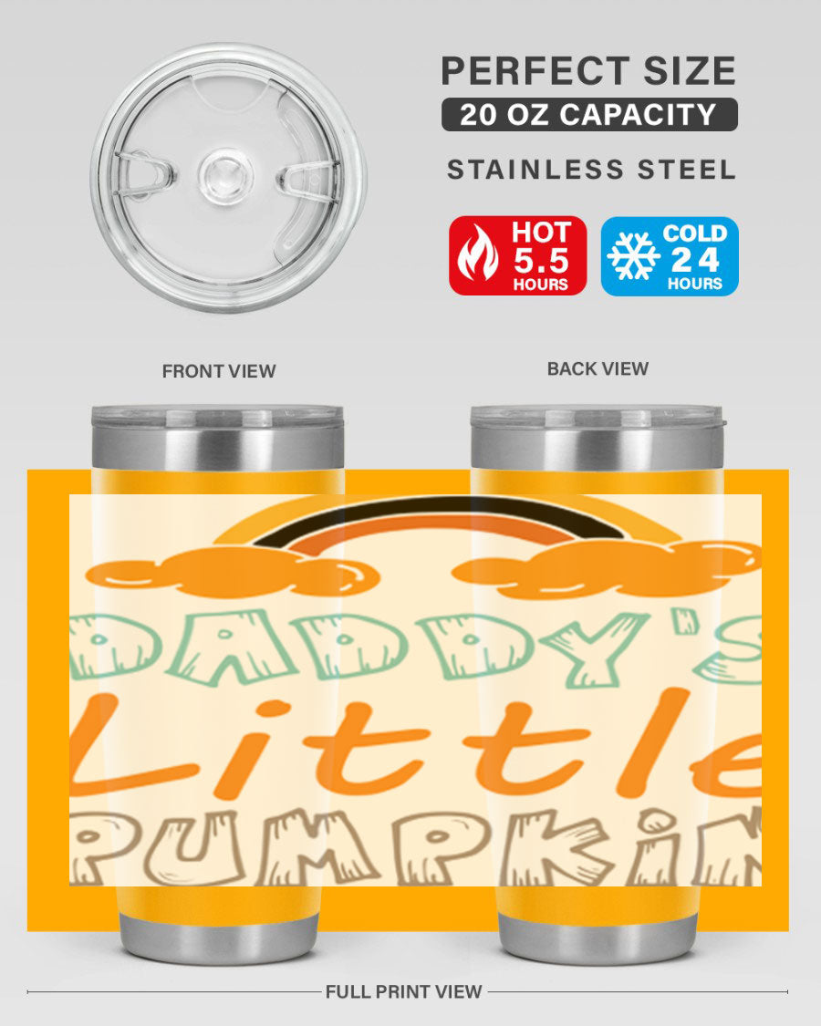 DaddysLittlePumpkindesign 70# fall tumbler in stainless steel with a vibrant fall-themed design, showcasing its double wall vacuum insulation.