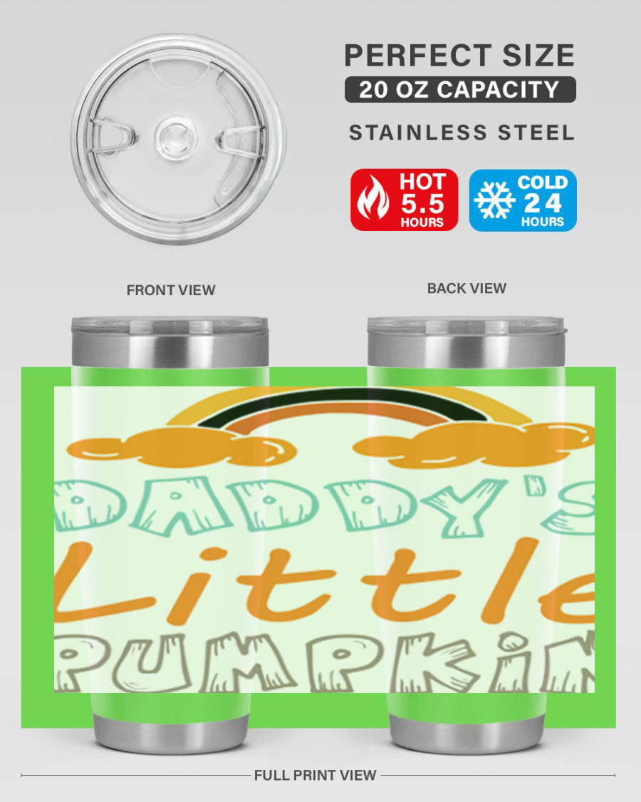 DaddysLittlePumpkindesign 70# fall tumbler in stainless steel with a vibrant fall-themed design, showcasing its double wall vacuum insulation.