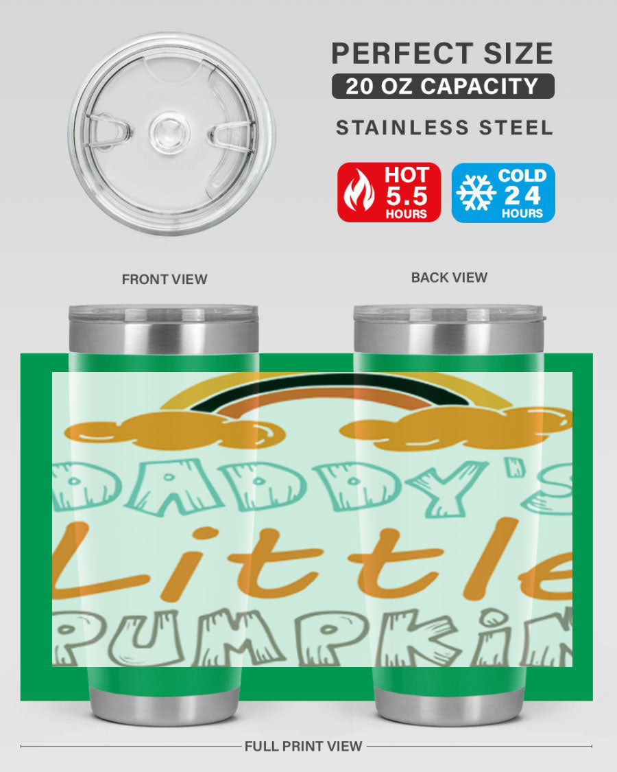 DaddysLittlePumpkindesign 70# fall tumbler in stainless steel with a vibrant fall-themed design, showcasing its double wall vacuum insulation.