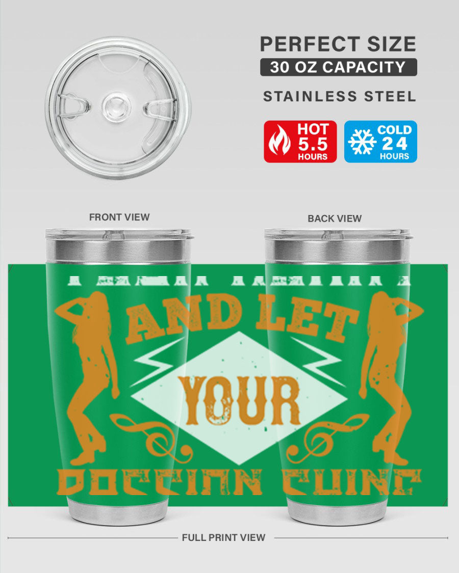 A stylish 20oz and 30oz stainless steel tumbler featuring the phrase 'Dance from Your Heart', designed for hot and cold beverages.