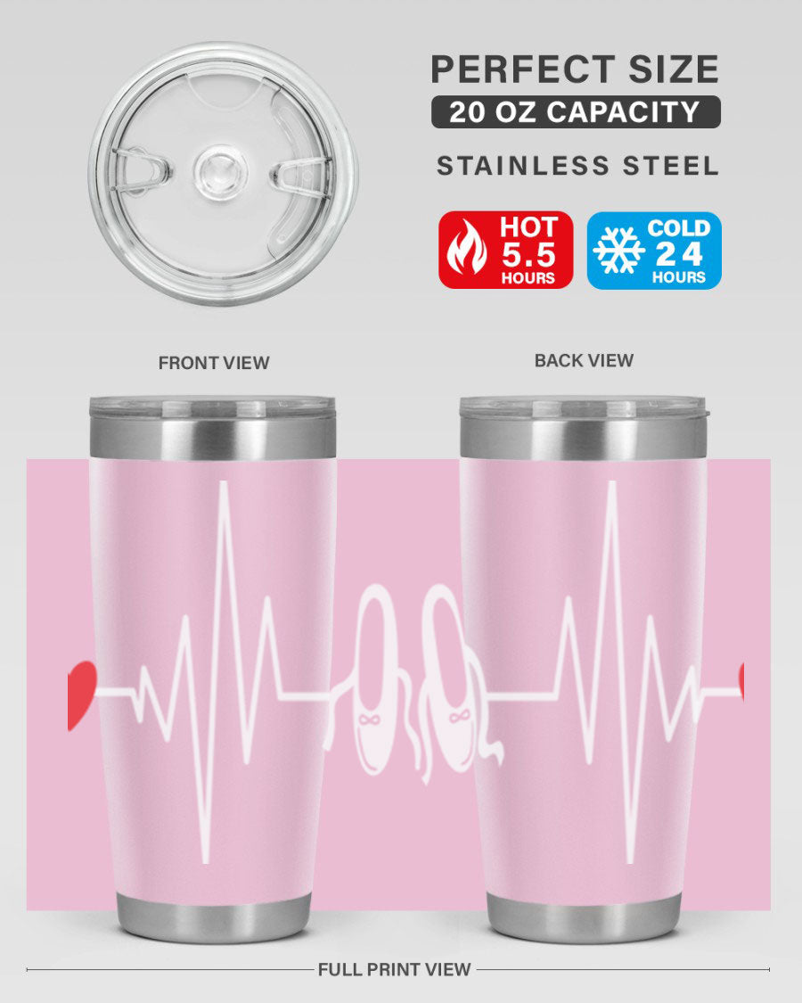 Dance Girl Heat Beat Ballet Tumbler in stainless steel with a vibrant ballet-themed design, perfect for keeping drinks hot or cold.