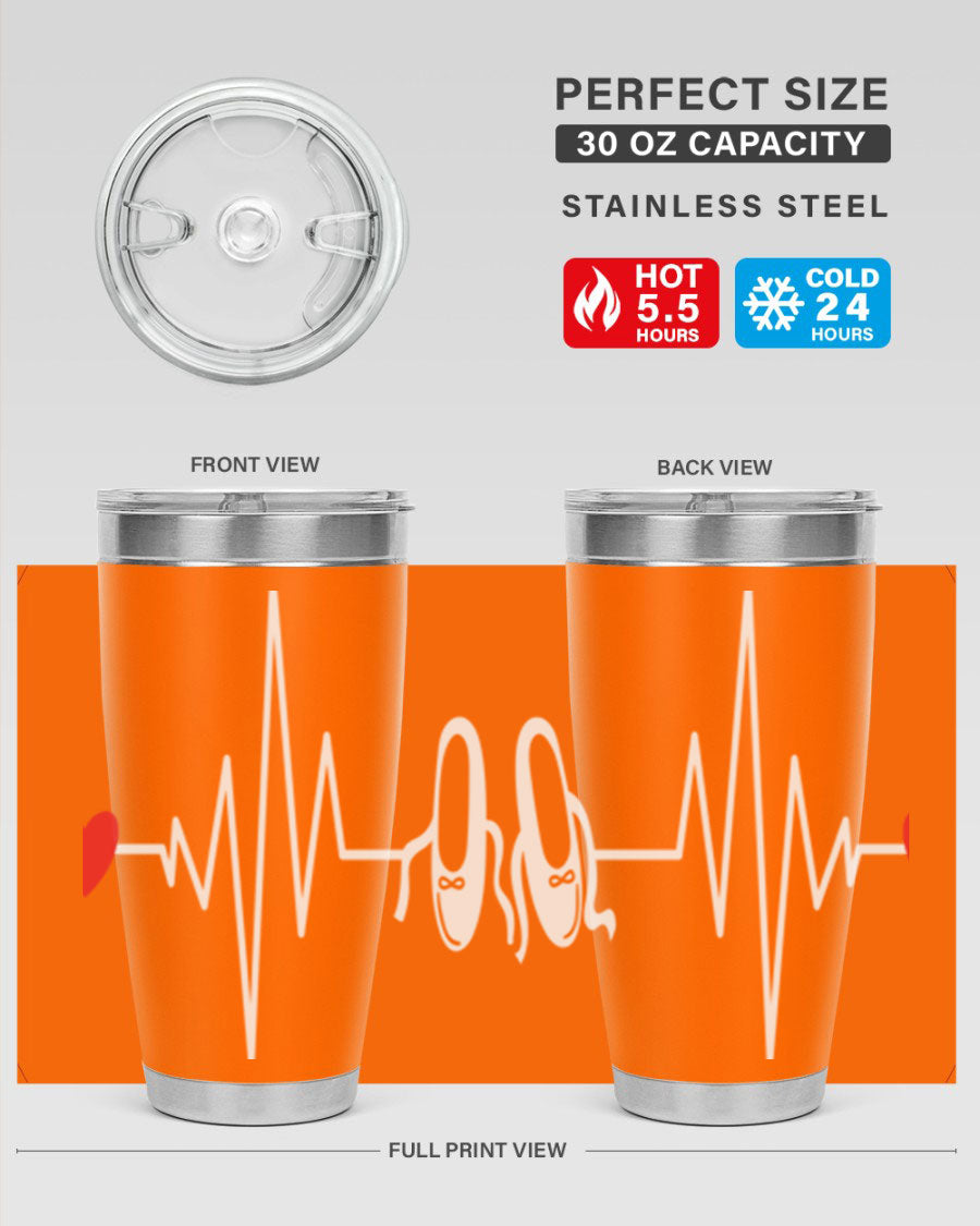 Dance Girl Heat Beat Ballet Tumbler in stainless steel with a vibrant ballet-themed design, perfect for keeping drinks hot or cold.