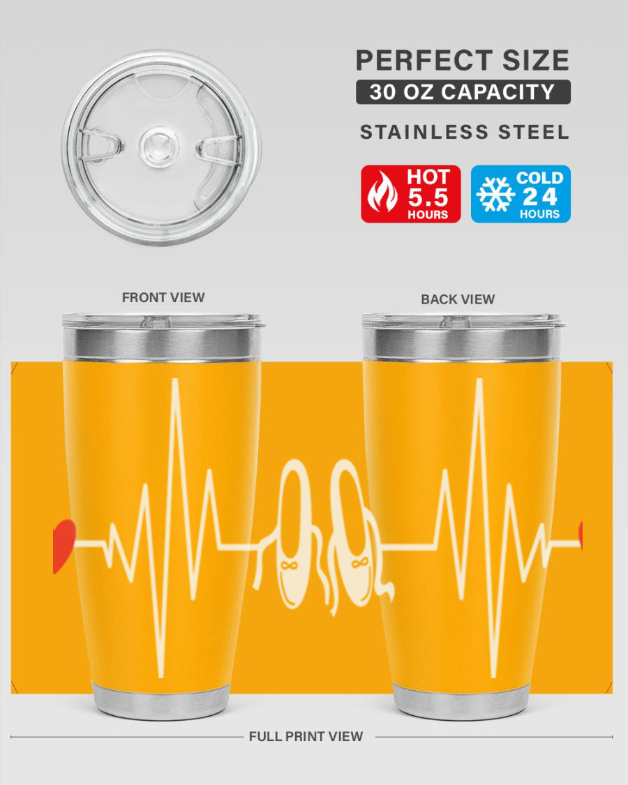 Dance Girl Heat Beat Ballet Tumbler in stainless steel with a vibrant ballet-themed design, perfect for keeping drinks hot or cold.