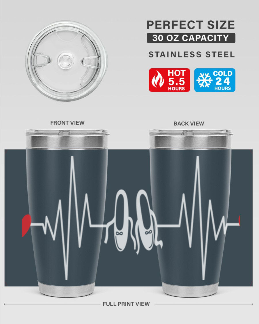 Dance Girl Heat Beat Ballet Tumbler in stainless steel with a vibrant ballet-themed design, perfect for keeping drinks hot or cold.