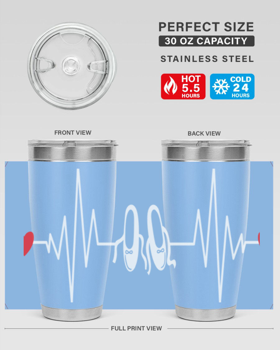 Dance Girl Heat Beat Ballet Tumbler in stainless steel with a vibrant ballet-themed design, perfect for keeping drinks hot or cold.