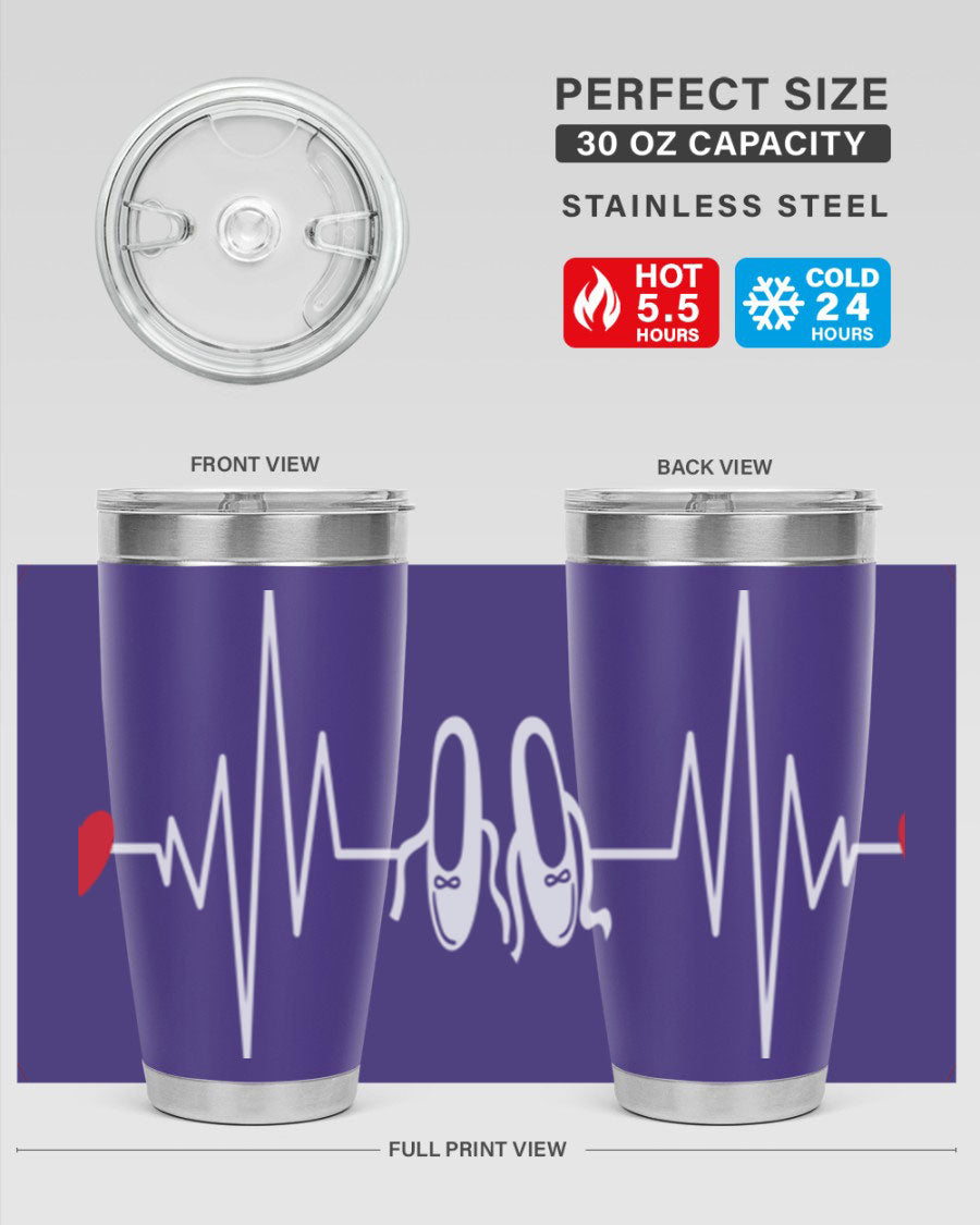 Dance Girl Heat Beat Ballet Tumbler in stainless steel with a vibrant ballet-themed design, perfect for keeping drinks hot or cold.