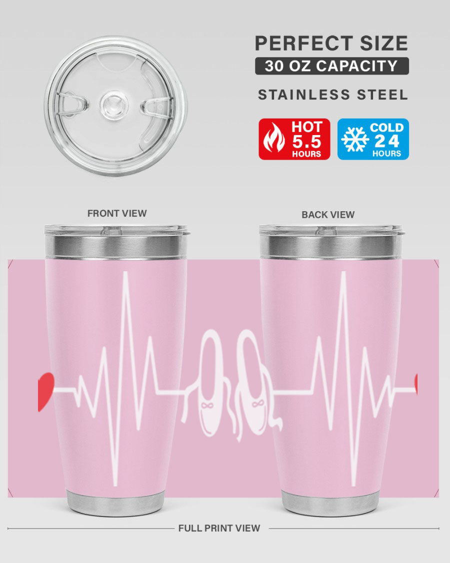 Dance Girl Heat Beat Ballet Tumbler in stainless steel with a vibrant ballet-themed design, perfect for keeping drinks hot or cold.
