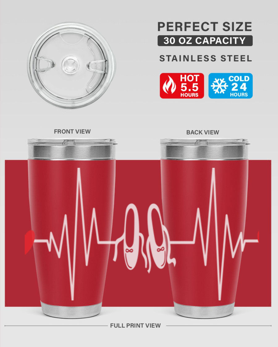 Dance Girl Heat Beat Ballet Tumbler in stainless steel with a vibrant ballet-themed design, perfect for keeping drinks hot or cold.