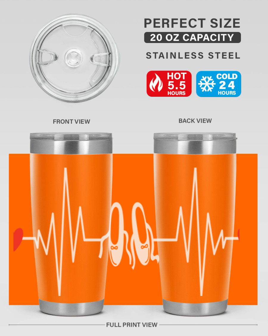 Dance Girl Heat Beat Ballet Tumbler in stainless steel with a vibrant ballet-themed design, perfect for keeping drinks hot or cold.