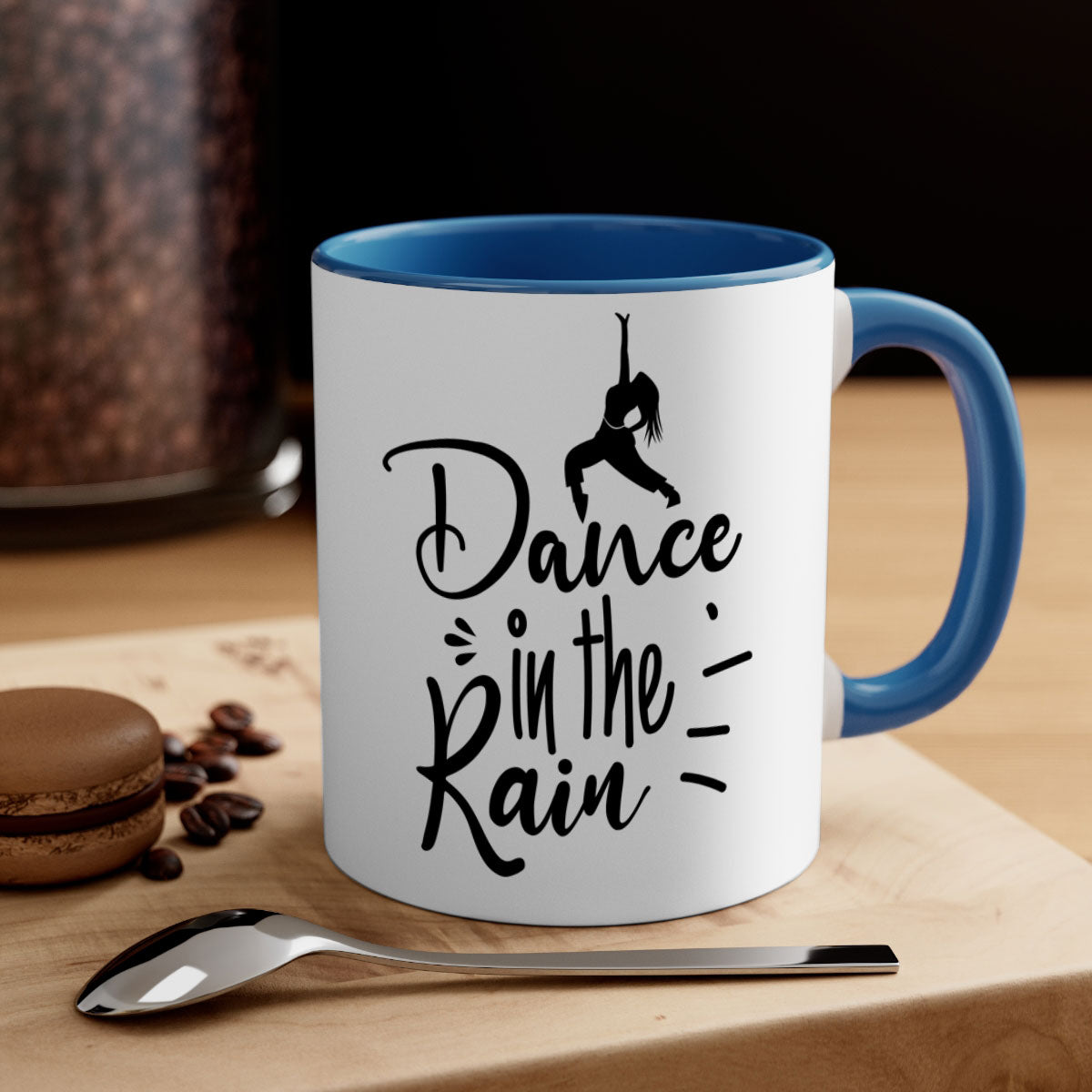 DANCE in the RAIN 120# Mug with colorful handle and glossy finish, available in multiple colors and sizes.