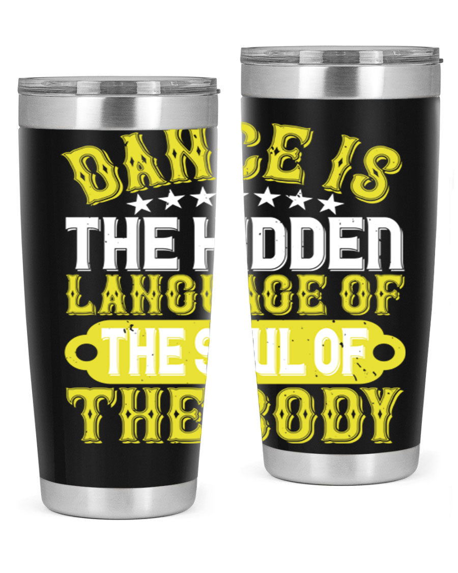 Stylish 20oz and 30oz tumblers featuring a dance theme, made of double wall vacuum stainless steel with copper lining, perfect for hot and cold beverages.