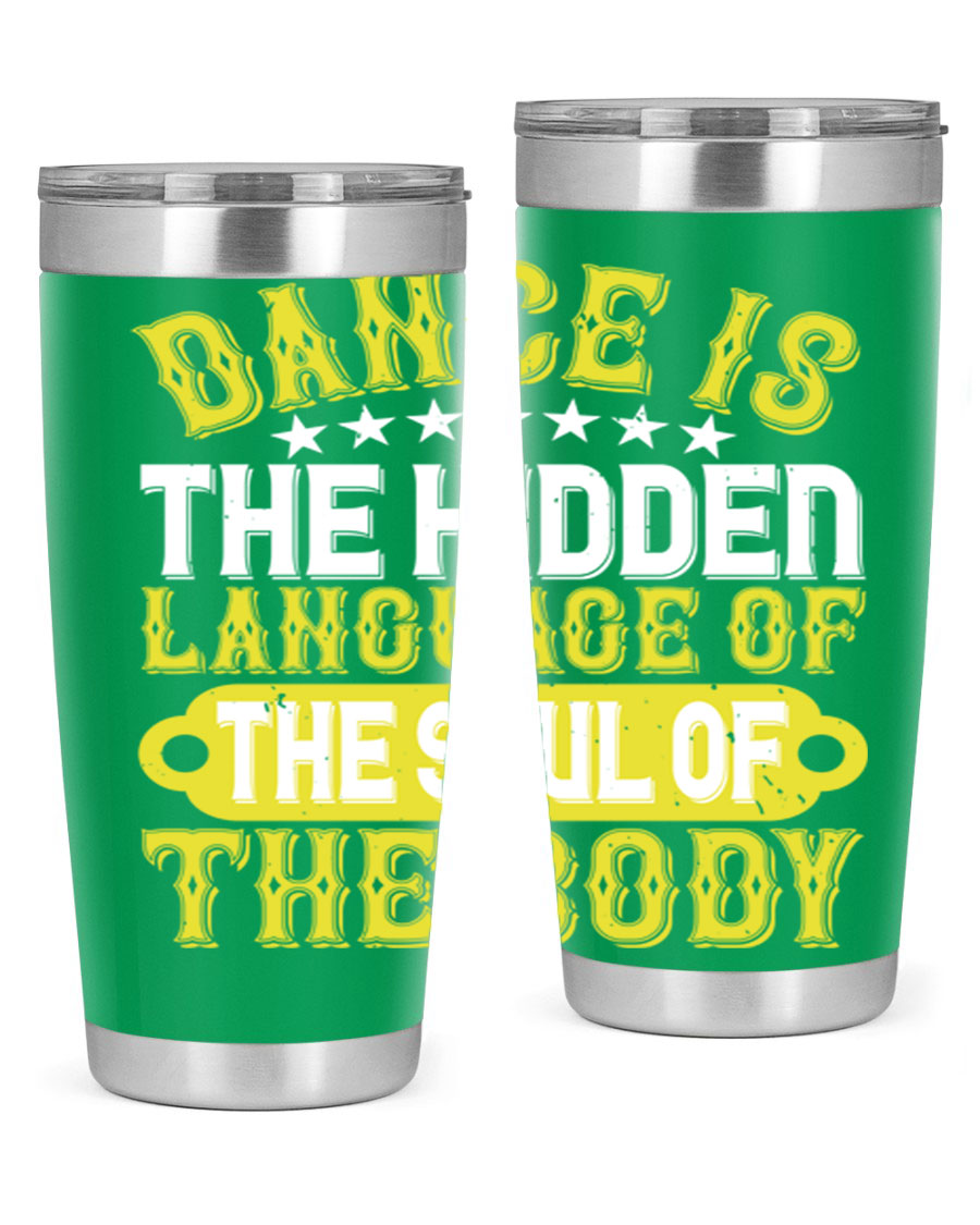 Stylish 20oz and 30oz tumblers featuring a dance theme, made of double wall vacuum stainless steel with copper lining, perfect for hot and cold beverages.