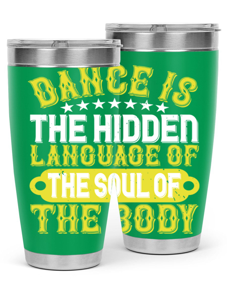 Stylish 20oz and 30oz tumblers featuring a dance theme, made of double wall vacuum stainless steel with copper lining, perfect for hot and cold beverages.