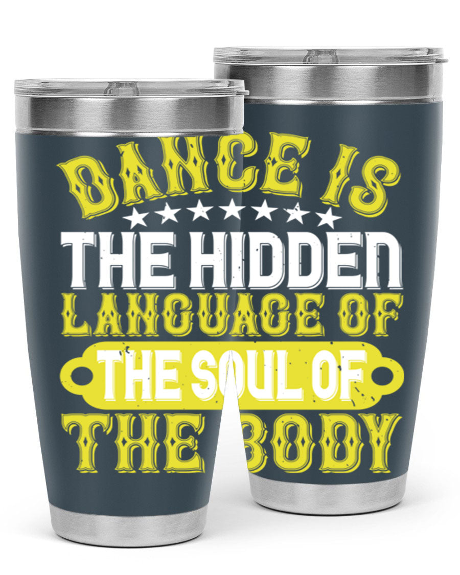 Stylish 20oz and 30oz tumblers featuring a dance theme, made of double wall vacuum stainless steel with copper lining, perfect for hot and cold beverages.