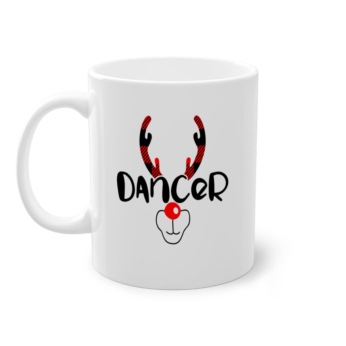 Dancerreindeer Style 33# Christmas Mug with colorful handle and glossy finish, available in multiple colors.