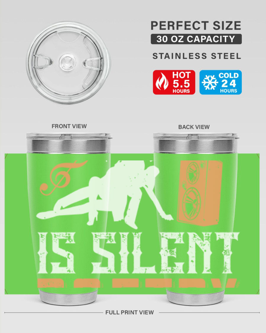 Dancing is Silent Poetry 14# Tumbler showcasing a sleek stainless steel design with a drink-thru lid, perfect for hot and cold beverages.