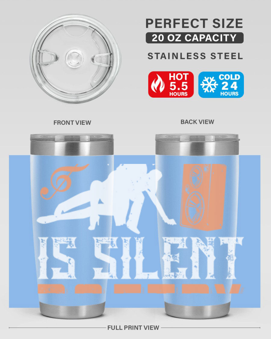 Dancing is Silent Poetry 14# Tumbler showcasing a sleek stainless steel design with a drink-thru lid, perfect for hot and cold beverages.