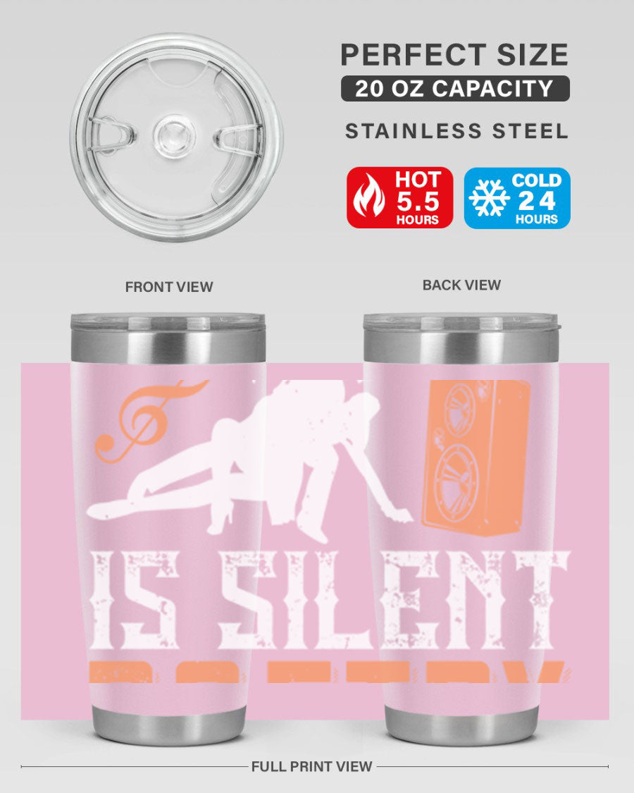 Dancing is Silent Poetry 14# Tumbler showcasing a sleek stainless steel design with a drink-thru lid, perfect for hot and cold beverages.