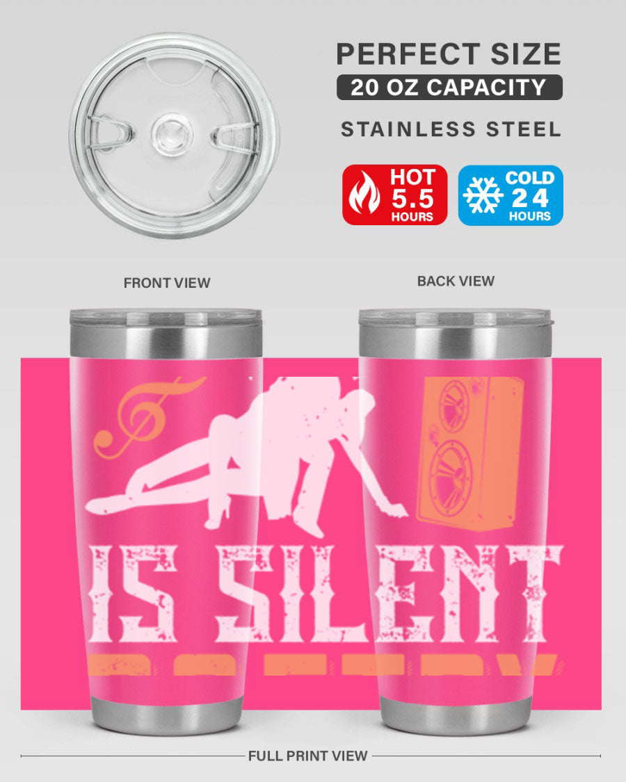 Dancing is Silent Poetry 14# Tumbler showcasing a sleek stainless steel design with a drink-thru lid, perfect for hot and cold beverages.