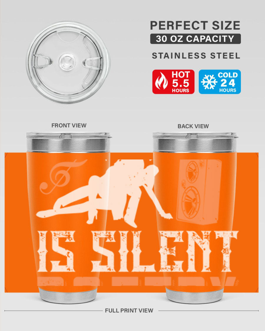 Dancing is Silent Poetry 14# Tumbler showcasing a sleek stainless steel design with a drink-thru lid, perfect for hot and cold beverages.