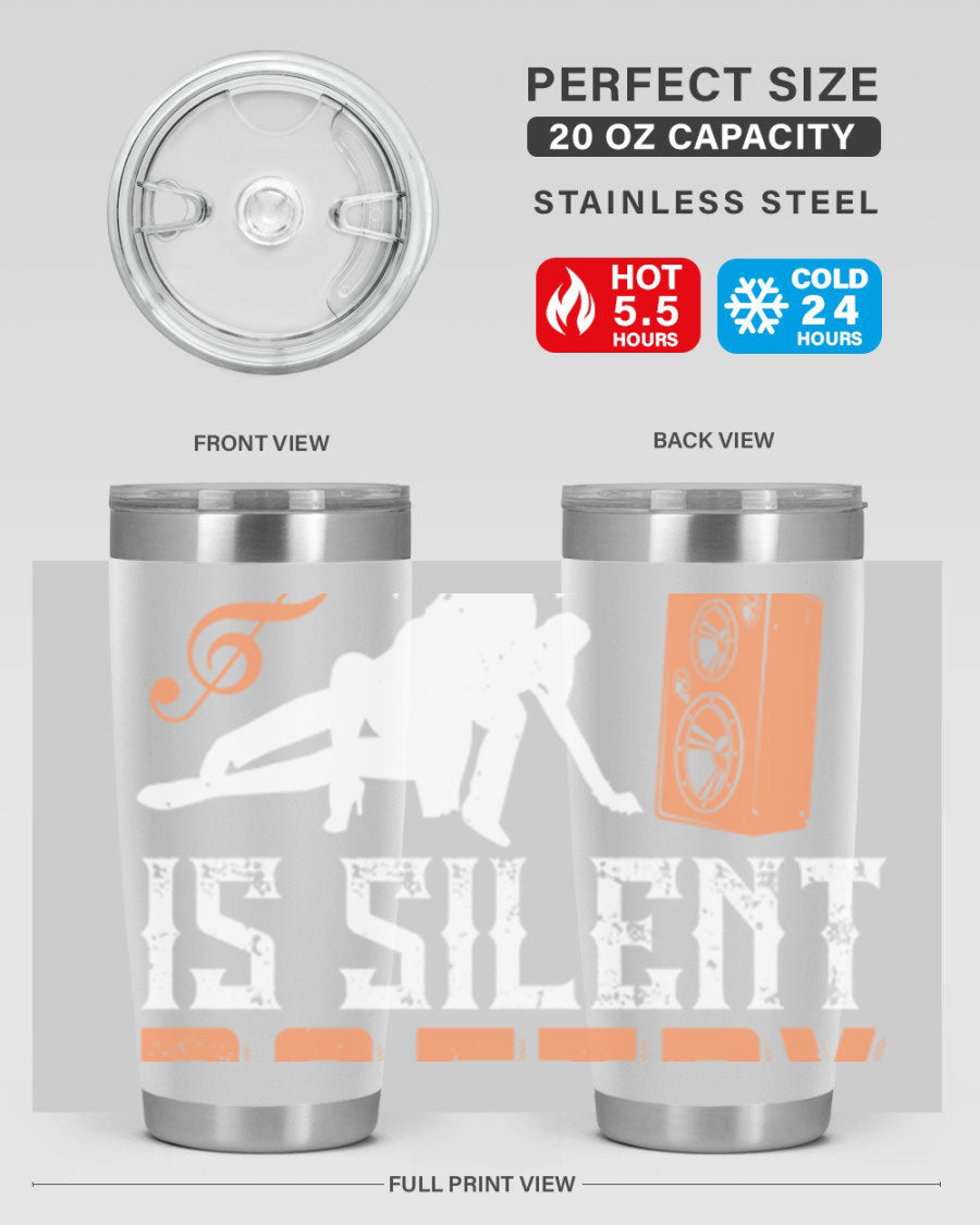 Dancing is Silent Poetry 14# Tumbler showcasing a sleek stainless steel design with a drink-thru lid, perfect for hot and cold beverages.