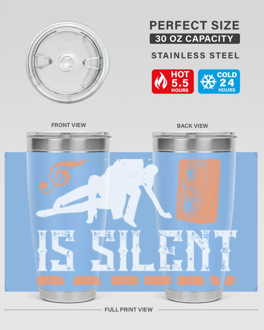 Dancing is Silent Poetry 14# Tumbler showcasing a sleek stainless steel design with a drink-thru lid, perfect for hot and cold beverages.